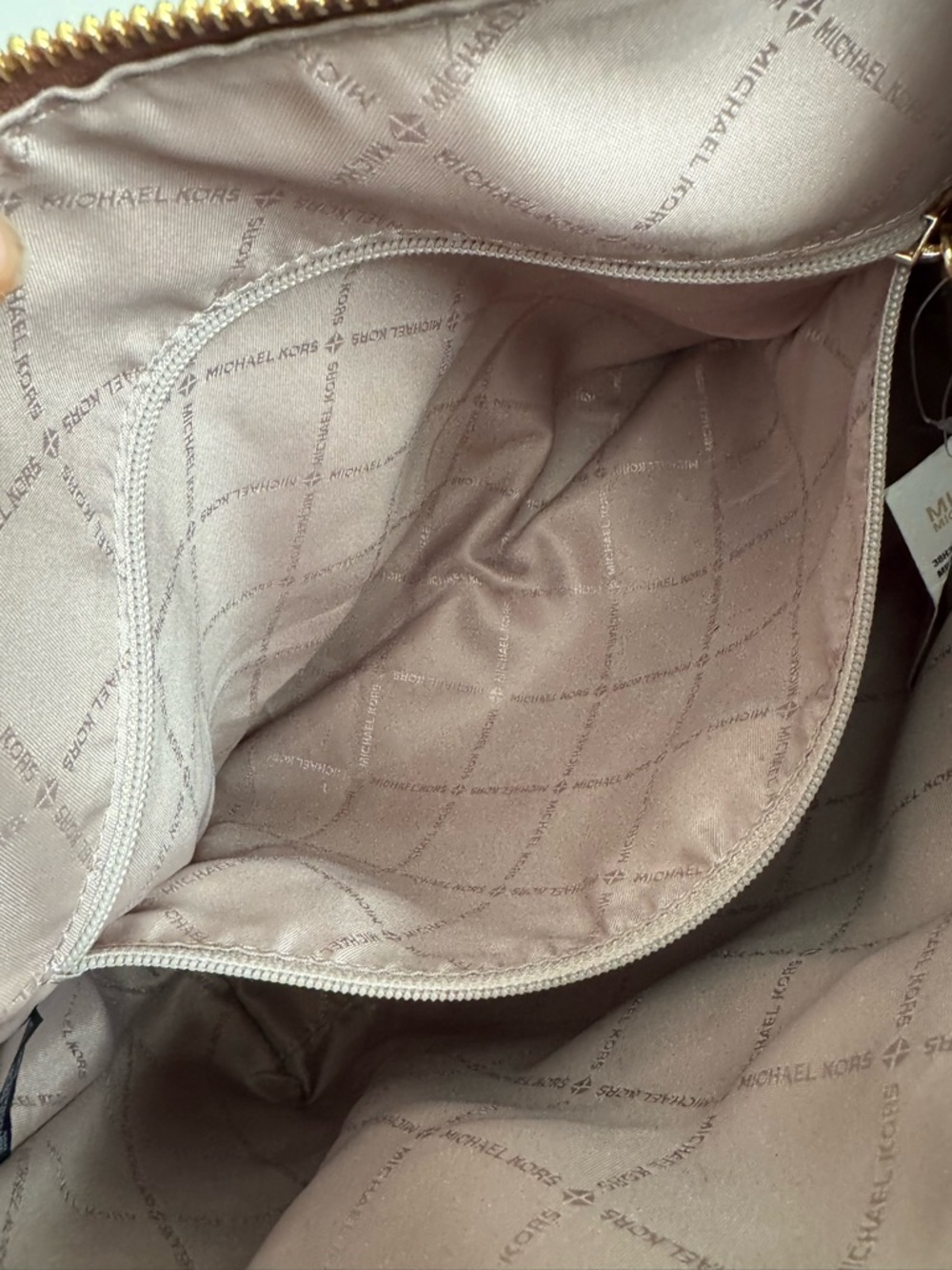 Michael Kors Austen Vanilla MK Logo Satchel with Brown Trim - Picture 8 of 16